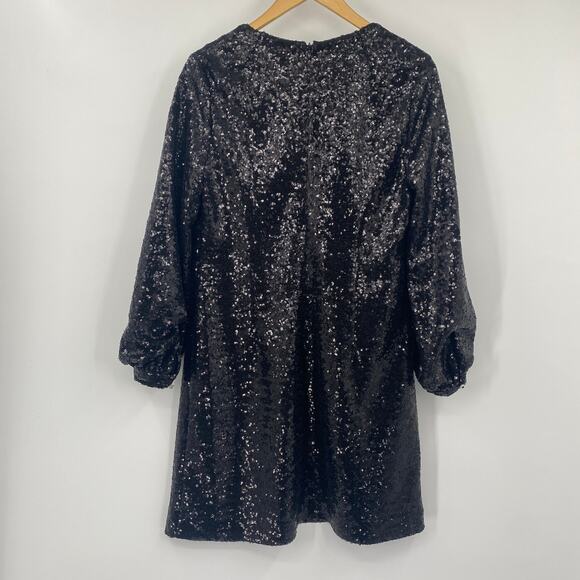 Tyler Boe Porter Dress Sequined V Neck Balloon Sleeves Mini Black Womens Small - Picture 5 of 10